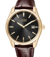 A handsome watch design makes an immediate impact in rosy hues and rich leather, by Citizen.