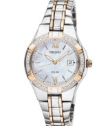 This Solar collection watch from Seiko radiates style with glistening diamond accents.