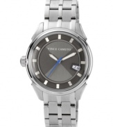 Masculine watch styling with gunmetal tones, by Vince Camuto.