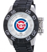 Sweet home, Chicago! Root for your team 24/7 with this sporty watch from Game Time. Features a Chicago Cubs logo at the dial.
