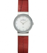 Voluptuous color adds allure to this leather watch from Skagen Denmark.