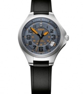Orange accents add energy to this rugged Base Camp watch by Victorinox Swiss Army.