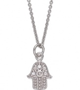 Elegance and eclecticism go hand-in-hand with this hamsa pendant from B. Brilliant. Round-cut cubic zirconia accents provide a sparkling touch. Crafted in sterling silver. Approximate length: 18 inches + 3-inch extender. Approximate drop: 5/8 inch.