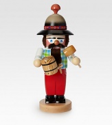Poised and ready to tap his keg, this charming brew meister nutcracker is the life of the party, entirely hand-crafted in Germany.5½ X 5½ X 10½HCarved woodMade in Germany