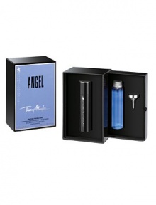 Indulge in the delicious scent of ANGEL at any time with the ANGEL refillable purse spray featuring a trail of cascading stars. Also included is a 1.2 oz. refill bottle and metal funnel for replenishing on the go. Purse spray is 0.25 oz. Indulge in the delicious scent of ANGEL at any time with the ANGEL refillable purse spray featuring a trail of cascading stars. Also included is a 1.2 oz. refill bottle and metal funnel for replenishing on the go. Purse spray is 0.25 oz.