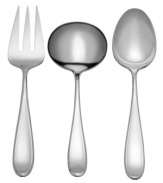 A pleasant teardrop-shaped handle design in stamped 18/10 stainless steel evokes the cozy luxury of a summer cottage. Bring elegance to the table every day with the warm Holliston pattern from fine silversmith Reed & Barton. Includes a cold meat fork, gravy ladle and tablespoon.