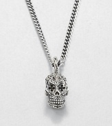 Sterling silver 'Small Day Of The Dead' skull pendant with intricately carved cross-shaped eyes suspends from a curb link chain with signature logo detail.Sterling silverLength about 24Lobster claspMade in USA