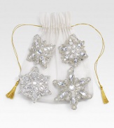 EXCLUSIVELY AT SAKS.COM. A new Christmas tradition from renowned designer Sudha Pennathur, handcrafted and beaded with all the sparkle of a holiday snowflake. Set of 4 ornaments in silver pouch Woven loops Each: 4½ diam. Imported 