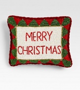 Celebrate the holidays with this hand-beaded pillow in traditional Christmas hues, from renowned designer Sudha Pennathur. Hand-beaded8 X 10Polyester insertDry cleanImported