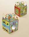 This delightful activity cube on a turning base features a curvy maze, racing rollers, spinning gears, peek-a-boo mirror and spin-and-match pictures.About 12W X 16.5H X 12DSuitable for ages 1 year and upImported