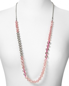 Make statement shine your signature with Aqua's faceted crystal necklace. With shock-pink accents, this piece lives to brighten a basic jersey neckline. Make statement shine your signature with Aqua's faceted crystal necklace. With shock-pink accents, this piece lives to brighten a basic jersey neckline.