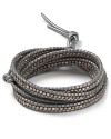 Wrap this handsome leather bracelet that's accented with sterling silver beads five times around your wrist for a dramatic finish to your casual cool look.