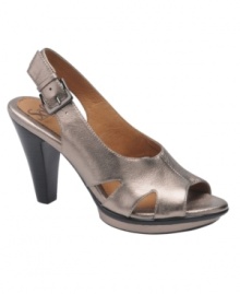 When it comes to fashion, you'll reign supreme in Sofft's Reine peep-toe platform sandals. Available in solid black as well as metallic finishes (gold or silver). When it comes to fashion, you'll reign supreme in Sofft's Reine peep-toe platform sandals. Available in solid black as well as metallic finishes (gold or silver).