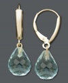 Cool blue. Faceted briolette drops in aquamarine (9 ct. t.w.) shimmer in a 14k gold leverback setting. Approximate drop: 1-1/8 inches.