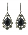 Dazzling and dramatic. 2028's stunning teardrop earrings are adorned with jet black and black diamond glass accents. Crafted in mixed metal, they feature a secure leverback closure. Approximate drop: 1-1/4 inches.