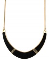 Shine like a star at night with this half-moon frontal necklace from Kenneth Cole New York. Crafted from gold-tone mixed metal, the necklace features luminous black pave glass crystal accents. Approximate length: 16 inches + 3-inch extender. Approximate drop: 3 inches.