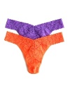 A soft stretchy lace original style thong with a thick signature lace waistband in new fashion colors, from Hanky Panky.