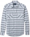 Spinning off axis: To make a long-sleeved shirt look out of the ordinary, American Rag skews shirting stripes to the horizontal.
