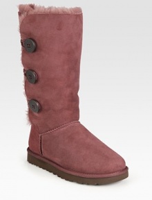 A cold weather suede essential with button-and-loop closures and ultra-soft shearling lining. Rubber heel, 1 (25mm)Shaft, 12Leg circumference, 16½Suede upperPull-on style with button-and-loop side closuresShearling liningRubber solePadded insoleImported A cold weather suede essential with button-and-loop closures and ultra-soft shearling lining. Rubber heel, 1 (25mm)Shaft, 12Leg circumference, 16½Suede upperPull-on style with button-and-loop side closuresShearling liningRubber solePadded insoleImported