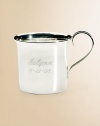 Gleaming sterling silver cup is practical today and a keepsake forever, destined to be passed down through generations. 7.1 oz capacity 2¾H X 2¾ diameter Made in SpainFOR PERSONALIZATIONSelect a quantity, then scroll down and click on PERSONALIZE & ADD TO BAG to choose and preview your monogramming options. Please allow 2 weeks for delivery.