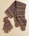 A warm pair of gloves knit in a colorful Fair Isle design and finished with ruffled, pointelle-knit cuffs.Ruffled cuffs85% cotton/15% cashmereHand washImported