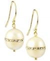 Elegance defined. These pretty drop earrings combine cultured freshwater pearls (10 mm) and cubic zirconia accents in a polished 18k gold over sterling silver setting. Approximate drop: 1 inch.