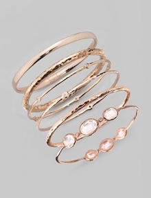 The sparkle of diamonds accents a subtly hammered bangle of sterling silver and 18k gold finished in 18k rose gold plating. Diamonds, 0.15 tcw An alloy of 18K gold and sterling silver plated with 18K rose gold Diameter, about 2½ Imported Please note: Bracelets sold separately. The sparkle of diamonds accents a subtly hammered bangle of sterling silver and 18k gold finished in 18k rose gold plating. Diamonds, 0.15 tcw An alloy of 18K gold and sterling silver plated with 18K rose gold Diameter, about 2½ Imported Please note: Bracelets sold separately.