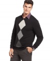Go bold next time you are layering your look with a big argyle patterned sweater from Perry Ellis.