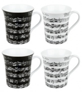 Take note: Konitz Vivaldi Libretto mugs are crafted of black and white porcelain that's easy to clean, easy to heat and music to the ears of coffee and tea drinkers.