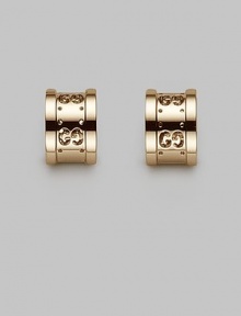 From the Icon Twirl Collection. Tailored curves of polished 18k gold, carved with the double G logo. 18k gold Length, about ½ Post back Made in Italy From the Icon Twirl Collection. Tailored curves of polished 18k gold, carved with the double G logo. 18k gold Length, about ½ Post back Made in Italy