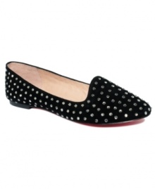 All-over rhinestones make Betsey Johnson's Bliiingg smoking flats the perfect sparkling accessory. All-over rhinestones make Betsey Johnson's Bliiingg smoking flats the perfect sparkling accessory.