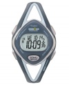 Time your training right with this sleek watch by Timex. Blue resin strap and round case. Digital display dial with INDIGLO, stopwatch and timer. Quartz movement. Water resistant to 100 meters. One-year limited warranty.