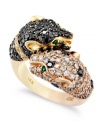 Animal attraction. Signature by EFFY Collection's ring features round-cut white diamonds (1-1/8 ct. t.w.), black diamonds (1-1/5 ct. t.w.) and emerald accents in a panther motif that calls to your wild side. Set in 14k gold.