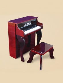 High-quality 25 key instrument features Schoenhut's patented Learning System to make playing the piano easy and fun. Chromatically tuned German steel music rods Play-by-color teaching method Removable color strip behind keys Songbook of favorite tunes included Hardboard piano For for ages three and up 17 lbs. Piano: 17W X 19¾H X 10¼D Bench: 10W X 9¼H X 6D Imported High-quality 25 key instrument features Schoenhut's patented Learning System to make playing the piano easy and fun. Chromatically tuned German steel music rods Play-by-color teaching method Removable color strip behind keys Songbook of favorite tunes included Hardboard piano For for ages three and up 17 lbs. Piano: 17W X 19¾H X 10¼D Bench: 10W X 9¼H X 6D Imported