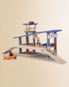 Made entirely of recycled materials, this set is complete with a flight control tower, a moveable elevator that connects the ground and second floors and a car park on the first floor. Set also includes a check-in counter and luggage conveyor-belt Additional pieces include an airplane, cargo trailer, and 2 figures of a pilot and captain For ages 3 and up About 28W X 13½H X 9D Keep dry Imported