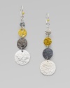 From the Lush Collection. A quartet of hammered metals - yellow gold and white and blackened sterling silver - create an artistic drop design.24k yellow gold Sterling silver length, about 2 Ear wire Imported