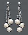 The perfect mix of contrasting colors. Fresh by Honora earrings feature three, elegant, cultured freshwater pearl drops (6-1/2-7 mm) accented by onyx beads (3-1/2 mm) strung from delicate chains. Set in sterling silver. Approximate drop: 1-1/2 inches.