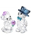 Romance is in the air for Kris Bear. A radiant bride with a violet bouquet and groom wearing a top hat and tails make this Swarovski duo a cute gift for the happy couple.