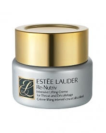 Smoothes roughness and crepiness, leaves skin feeling firmer. This luxurious, ultra emollient creme smoothes away roughness and crepiness to leave skin looking younger and feeling firmer, toned-up. Developed especially for skin on the neck and decolletage, this wonderfully pampering formula effectively reduces the appearance of dark spots and discolorations. A rare treat for this vulnerable, exposed area. THE RE-NUTRIV INTENSIVE LIFTING SYSTEM Discover the science of luxury: leading edge anti-aging technology combined with exquisite indulgence. The system takes recovery and repair to new levels, addressing the visible signs of aging in many different ways. Used together, the formulas reinforce each other, each boosting the efficacy of the others and creating a remarkable synergy. You'll see the difference. We promise. Smoothes roughness and crepiness, leaves skin feeling firmer. This luxurious, ultra emollient creme smoothes away roughness and crepiness to leave skin looking younger and feeling firmer, toned-up. Developed especially for skin on the neck and decolletage, this wonderfully pampering formula effectively reduces the appearance of dark spots and discolorations. A rare treat for this vulnerable, exposed area. THE RE-NUTRIV INTENSIVE LIFTING SYSTEM Discover the science of luxury: leading edge anti-aging technology combined with exquisite indulgence. The system takes recovery and repair to new levels, addressing the visible signs of aging in many different ways. Used together, the formulas reinforce each other, each boosting the efficacy of the others and creating a remarkable synergy. You'll see the difference. We promise.
