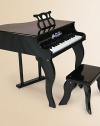 Award-winning baby grand is elegantly designed, yet extremely durable and sturdy. The 30 full-sized keys provide your child the opportunity to learn proper finger stretch, basic music concepts and playing skills. Chromatically tuned Chime-like notes Play-by-color with removable color strip Songbook included For ages 3 and up High gloss finish on hardboard 23 lbs. Piano: 20W X 19¼H X 20½D Bench: 12W X 9¼H X 5¾D Imported