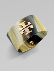 Resin statement piece enlivened by a goldtone logo. Goldtone metal plated resinDiameter, about 2½Width, about 1½Made in Italy Resin statement piece enlivened by a goldtone logo. Goldtone metal plated resinDiameter, about 2½Width, about 1½Made in Italy