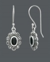 Let your style spell sophistication. Faceted onyx stones (6 mm x 4 mm) pop when framed with the sweet sparkle of marcasite. Genevieve & Grace earrings crafted in sterling silver. Approximate drop: 1-1/4 inches.