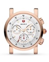 Diamonds lend sparkle to this luxe rose-gold plated watch head from Michele.