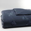 Edo-period inspired irises on rice paper done with grey bamboo printed on percale in colors of late evening. Duvet has hidden button closure.