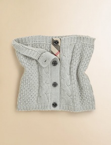 Ultra-soft, cable-knit cashmere and cotton accessory with check-lined button placket.Button closure50% cotton/50% cashmereHand washImported Please note: Number of buttons may vary depending on size ordered. 