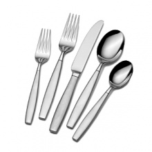 Gia flatware pattern has a curved silhouette and dual finishes as the handle is brushed! Set of 101 pieces includes: 12 place settings, 12 steak knives, 12 extra teaspoons, 12 extra salad forks and 5 serving pieces. Gia flatware pattern has a curved silhouette and dual finishes as the handle is brushed! Set of 101 pieces includes: 12 place settings, 12 steak knives, 12 extra teaspoons, 12 extra salad forks and 5 serving pieces.