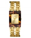 Edgy chains and preppy tortoise collide on this glam watch by GUESS.