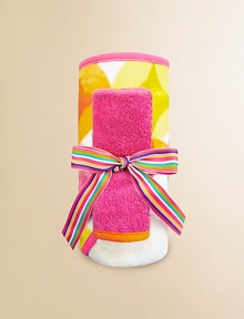 Every essential for bath time includes an adorable hooded baby towel and coordinating two-tone washcloth, both in soft cotton terry velour. Towel, 30 square Washcloth, 13 square Machine wash Imported Every essential for bath time includes an adorable hooded baby towel and coordinating two-tone washcloth, both in soft cotton terry velour. Towel, 30 square Washcloth, 13 square Machine wash Imported