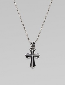 A rayskin-textured cross, crafted in sterling silver with contrasting onyx inlay. Sterling silver Onyx Pendant, about 2 long Necklace, about 20 long Imported A rayskin-textured cross, crafted in sterling silver with contrasting onyx inlay. Sterling silver Onyx Pendant, about 2 long Necklace, about 20 long Imported
