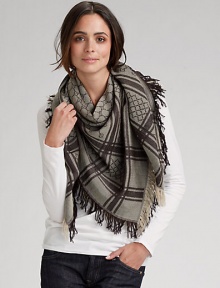Wool/silk GG pattern shawl. About 45L x 49H Dry clean Made in Italy Wool/silk GG pattern shawl. About 45L x 49H Dry clean Made in Italy